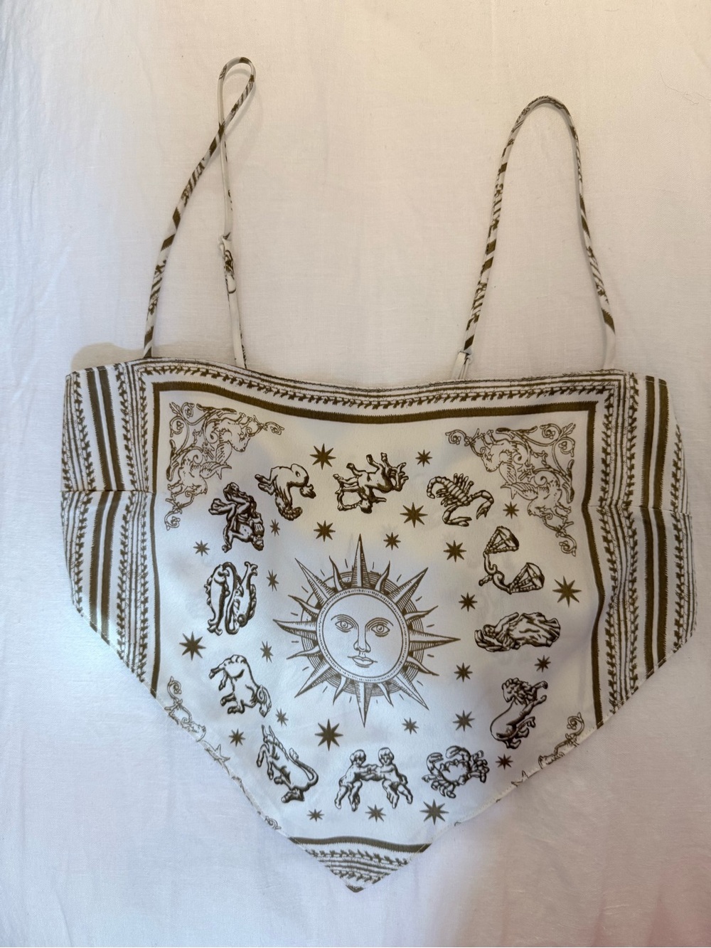 DANIELLE BERNSTEIN White and Gold Zodiac Sun Bandana Top